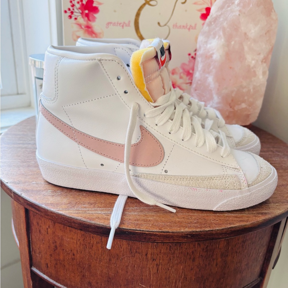 Nike Blazers White and pale Pink High-Top Sneakers, NWOT, worn once indoors